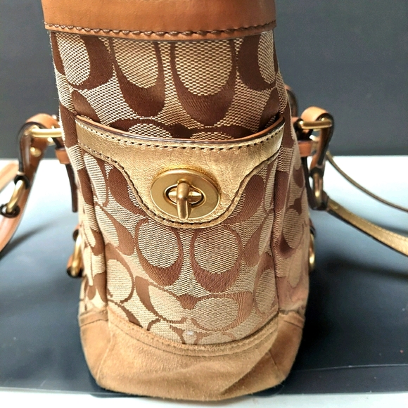 Coach brown gold trim bag great size holds plenty - Picture 2 of 8
